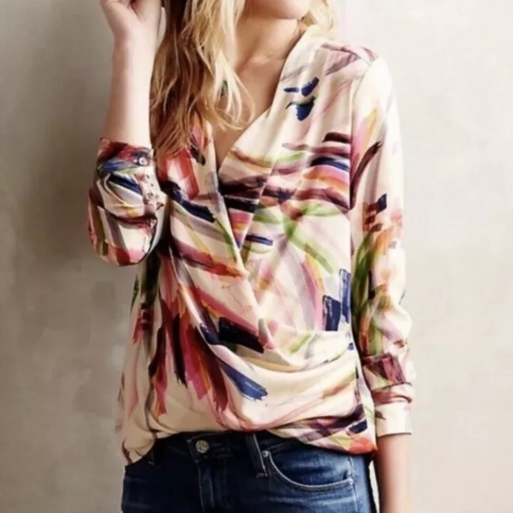 HD in Paris Anthro Multi Color Watercolor Blouse